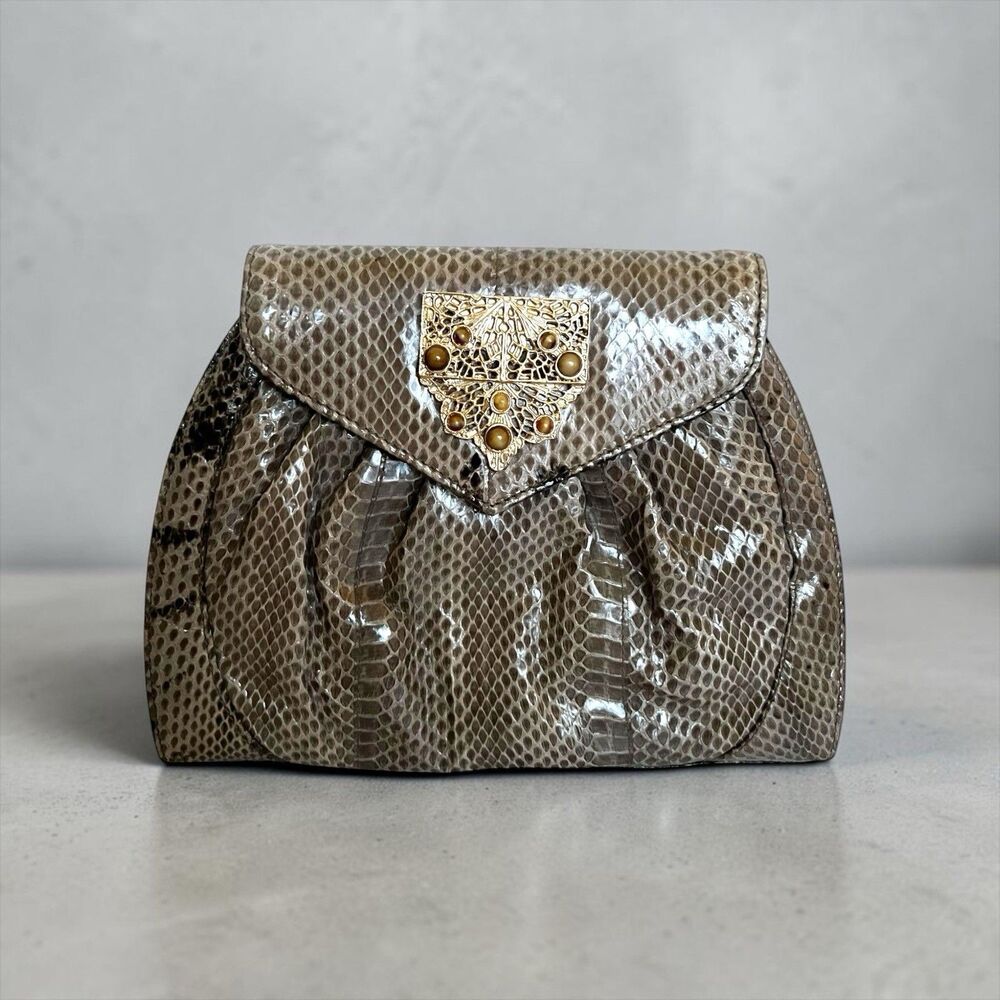 VTG Pantera Genuine Python Leather Clutch Beige Snakeskin Envelope Evening Bag